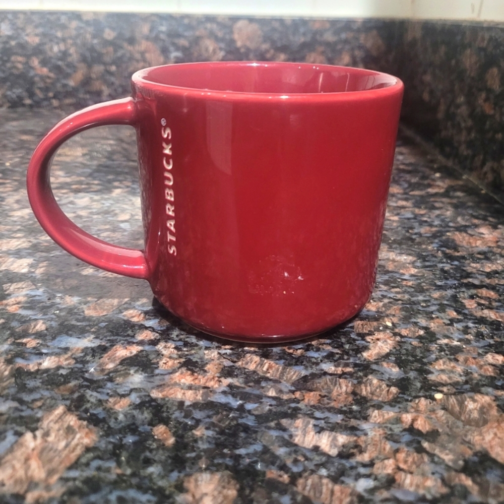Starbucks 2013 14 oz. Maroon Red Embossed Coffee Mug Ceramic